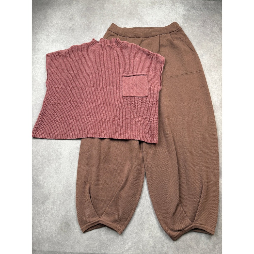 Free People FP Beach Freya Sweater Top Pants Set Womens L Rose Terracotta Boho